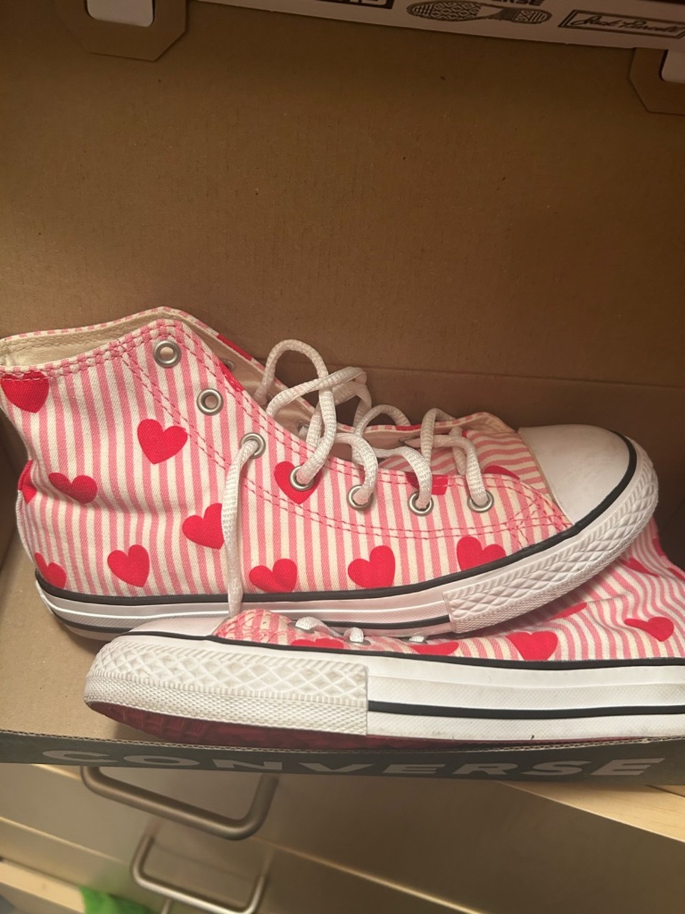 Converse Pink and Red Heart High Top Sneakers